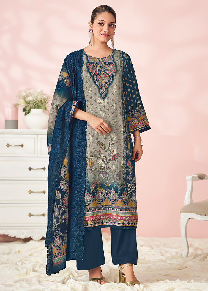 3 Pc Blue Cotton Suit Set
