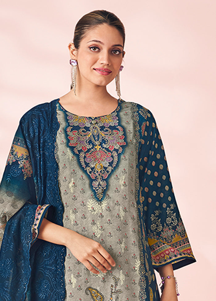 3 Pc Blue Cotton Suit Set