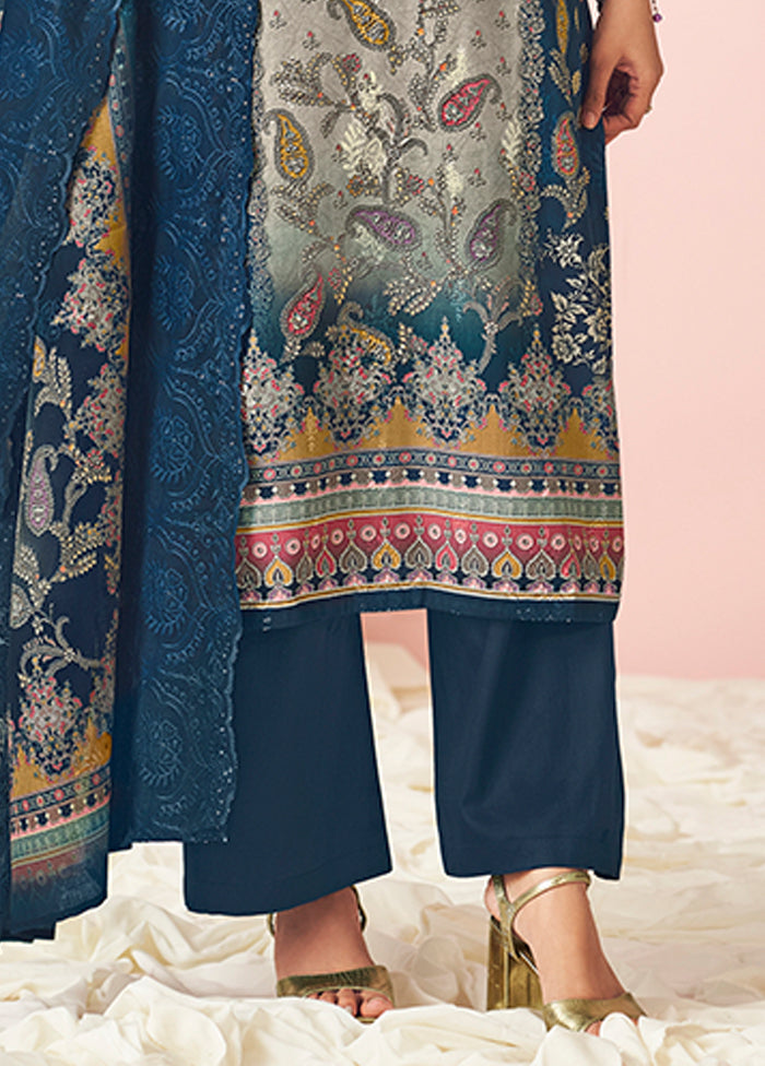3 Pc Blue Cotton Suit Set
