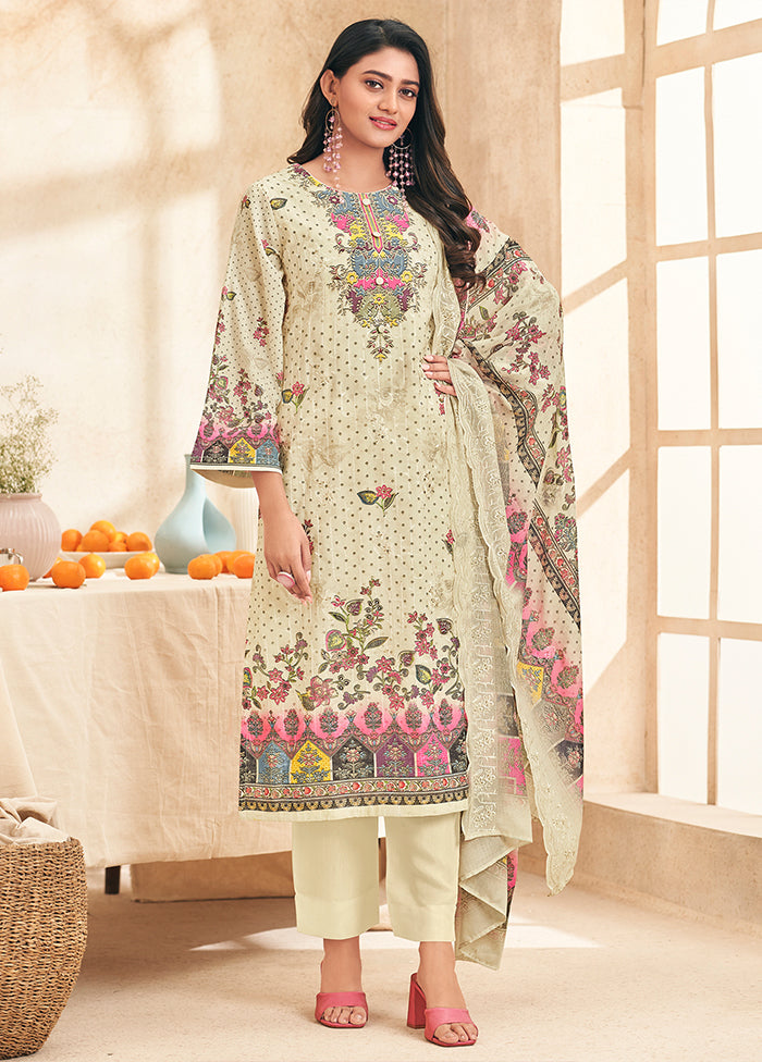 3 Pc Cream Cotton Suit Set