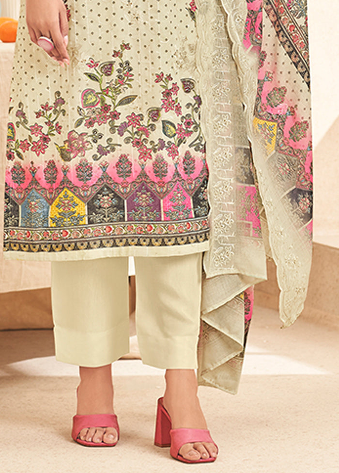 3 Pc Cream Cotton Suit Set