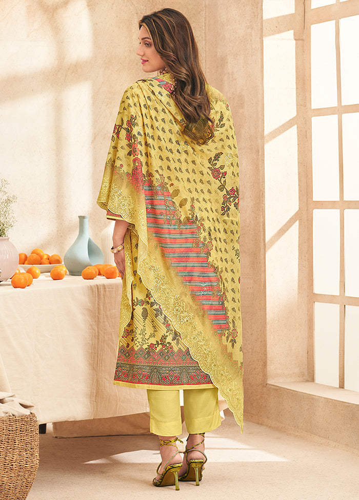 3 Pc Yellow Cotton Suit Set