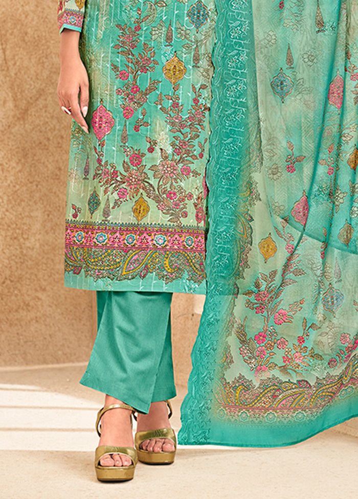 3 Pc Green Cotton Suit Set