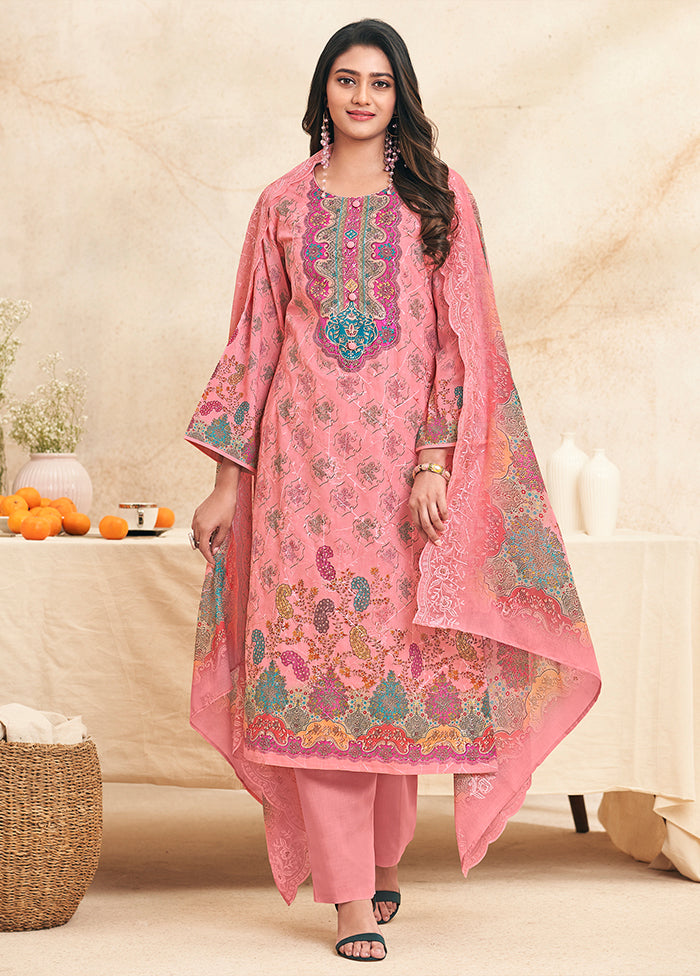 3 Pc Pink Cotton Suit Set