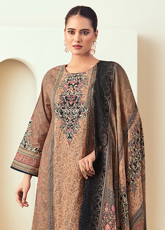 3 Pc Brown Cotton Suit Set