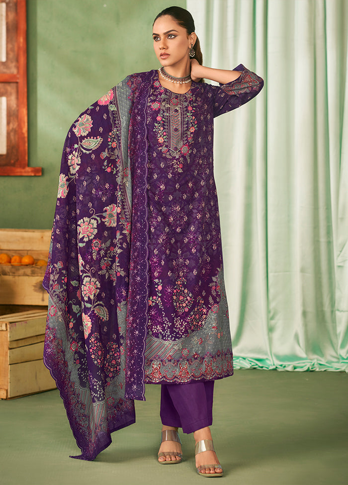 3 Pc Violet Cotton Suit Set