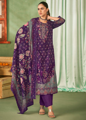 3 Pc Violet Cotton Suit Set