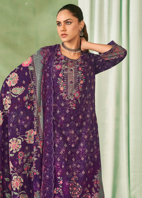 3 Pc Violet Cotton Suit Set