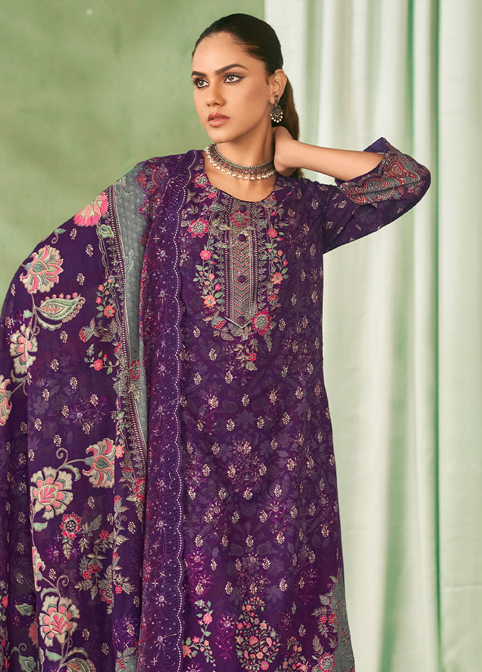 3 Pc Violet Cotton Suit Set