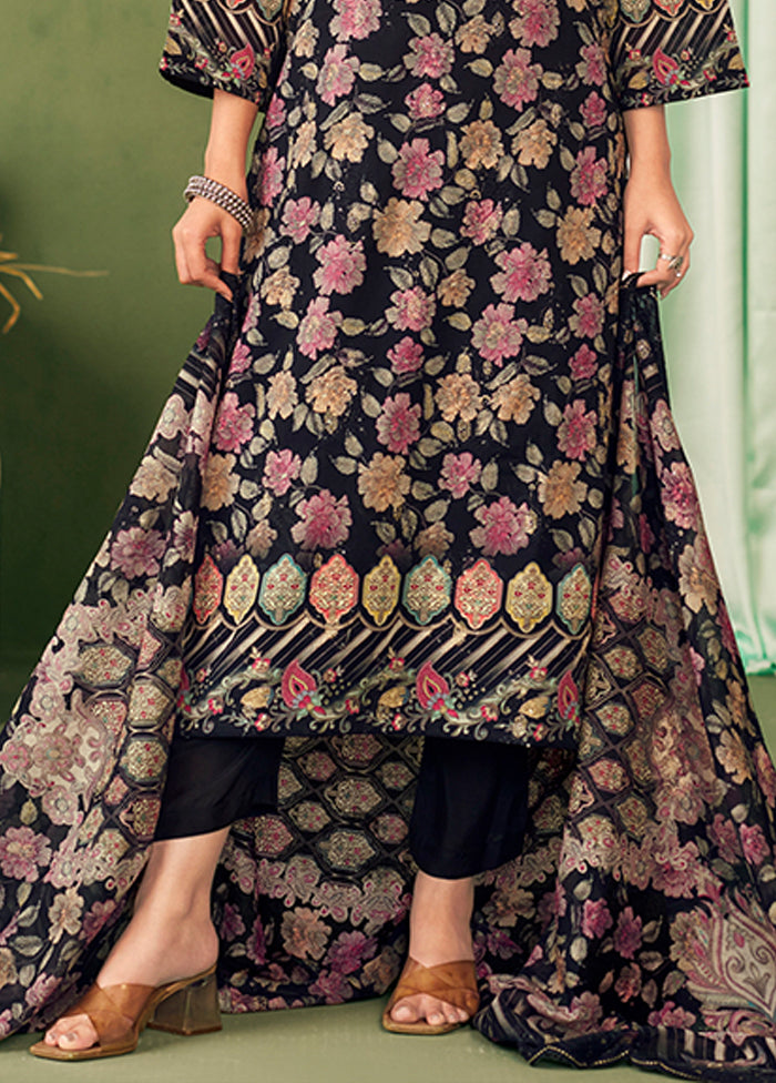 3 Pc Black Cotton Suit Set