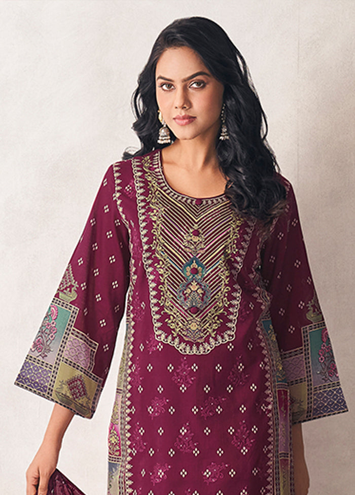 3 Pc Purple Cotton Suit Set