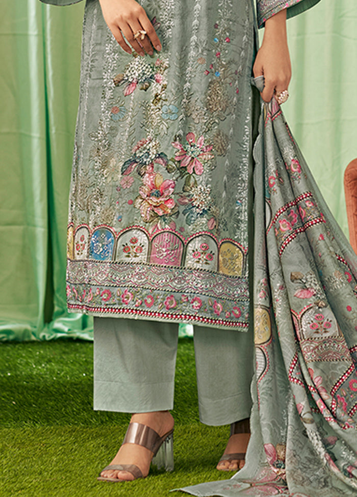 3 Pc Green Cotton Suit Set