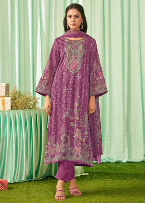 3 Pc Purple Cotton Suit Set