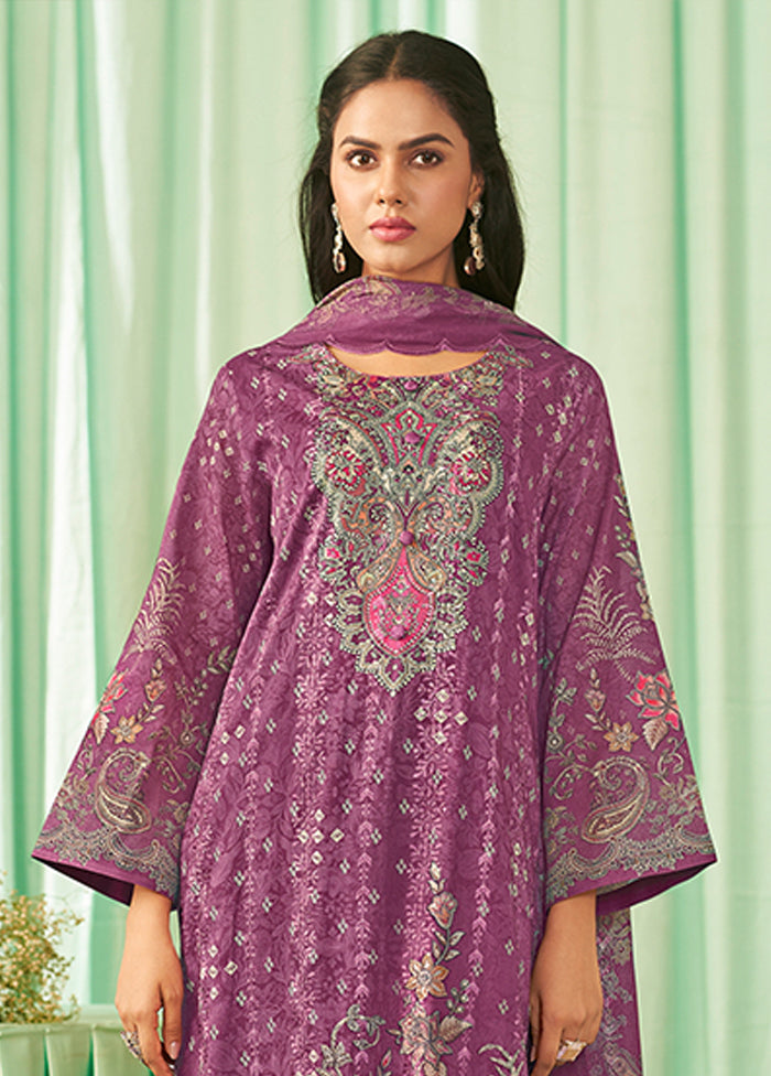 3 Pc Purple Cotton Suit Set