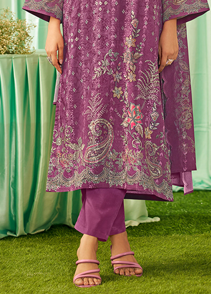 3 Pc Purple Cotton Suit Set