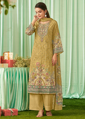 3 Pc Yellow Cotton Suit Set