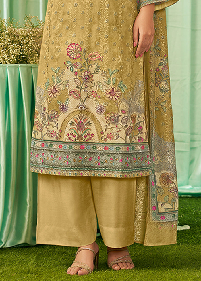 3 Pc Yellow Cotton Suit Set