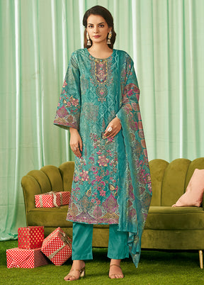 3 Pc Green Cotton Suit Set