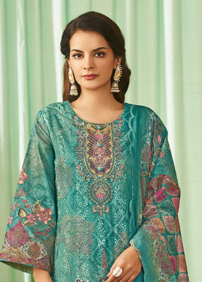 3 Pc Green Cotton Suit Set