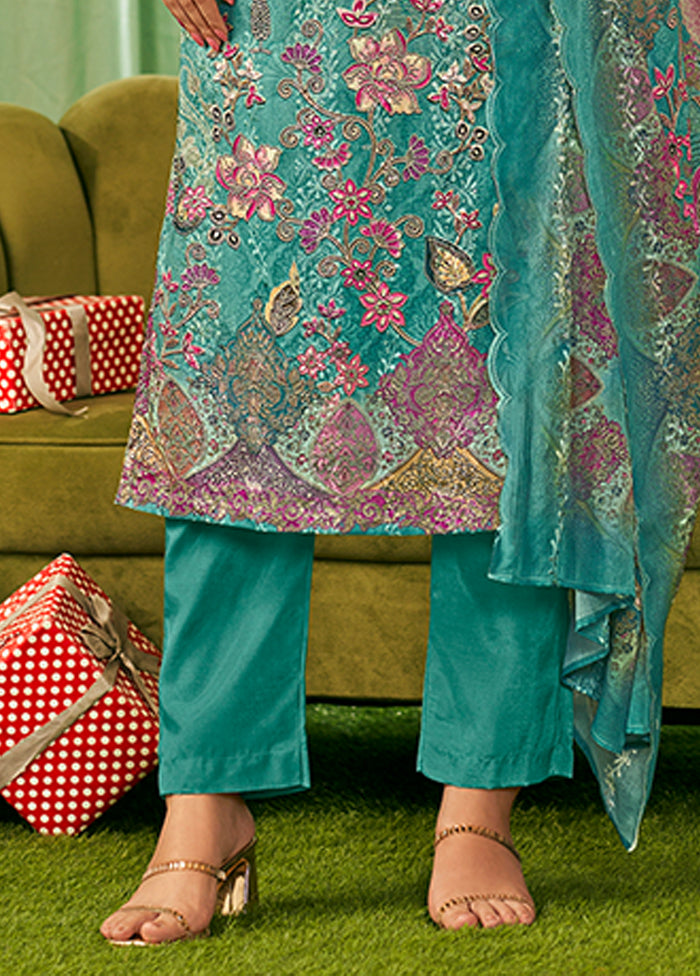 3 Pc Green Cotton Suit Set