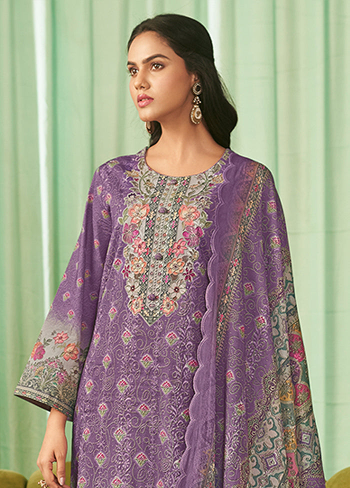 3 Pc Violet Cotton Suit Set