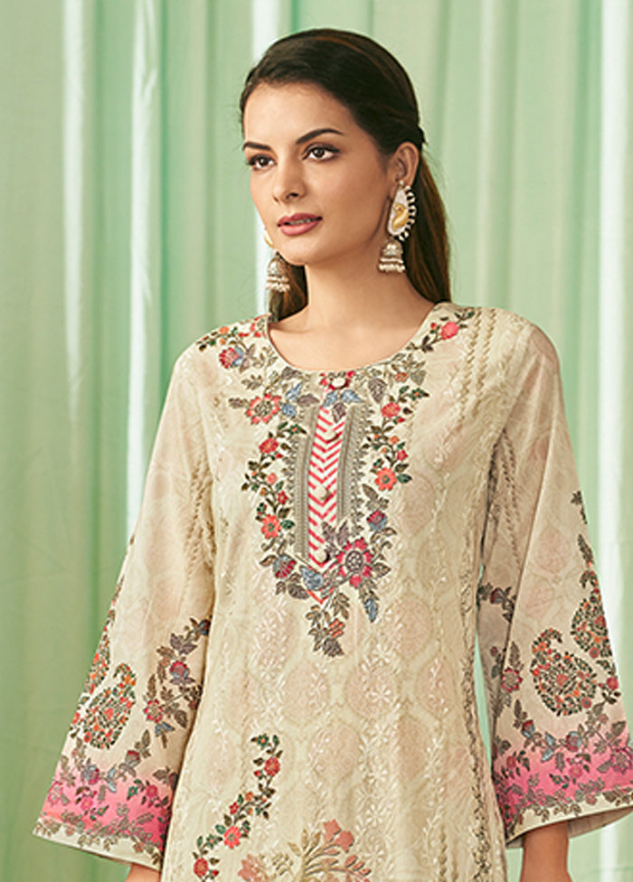3 Pc Cream Cotton Suit Set