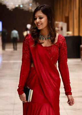 red blended silk lehenga set