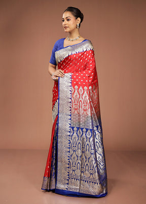 Red Handloom Banarasi Pure Silk Saree With Blouse Piece