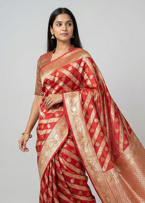 Red Handloom Uppada Pure Silk Saree With Blouse Piece