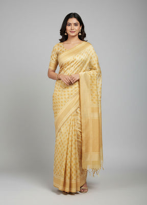 Yellow Kora Silk Saree With Blouse Piece