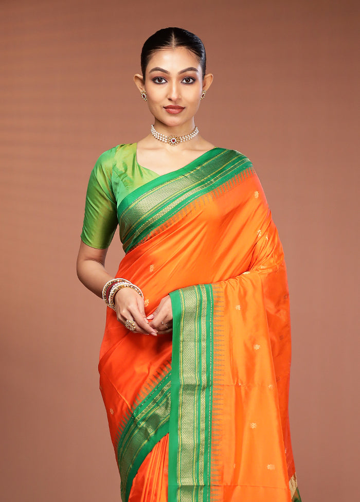 Rust Kanjivaram Pure Silk Saree With Blouse Piece