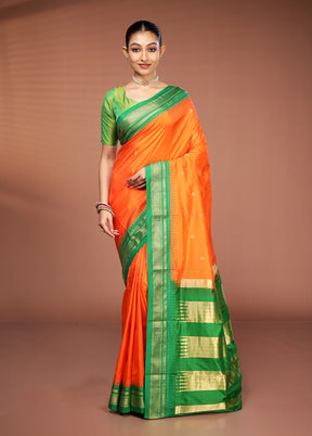 Rust Kanjivaram Pure Silk Saree With Blouse Piece