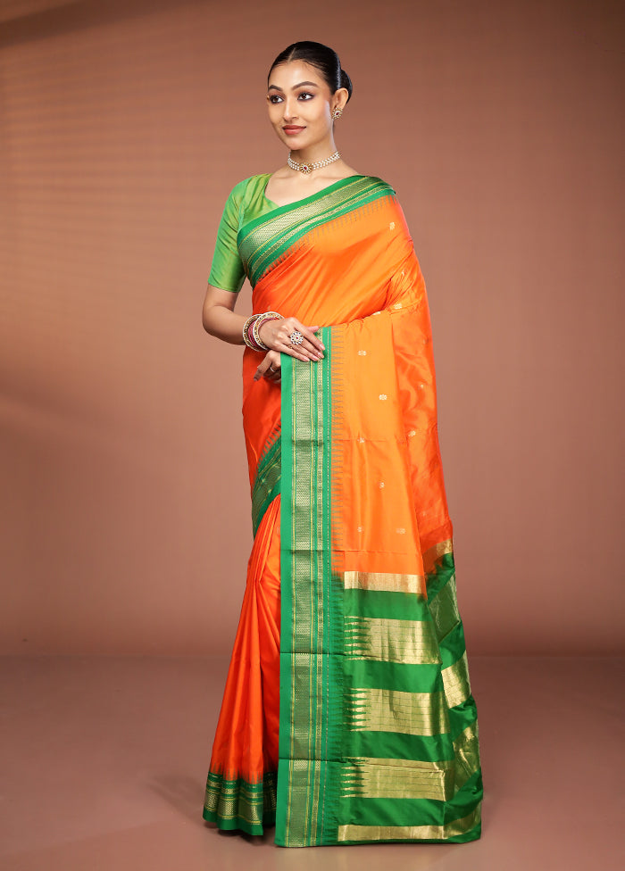 Rust Kanjivaram Pure Silk Saree With Blouse Piece