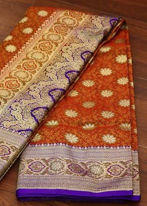 Orange Tanchoi Silk Saree With Blouse Piece