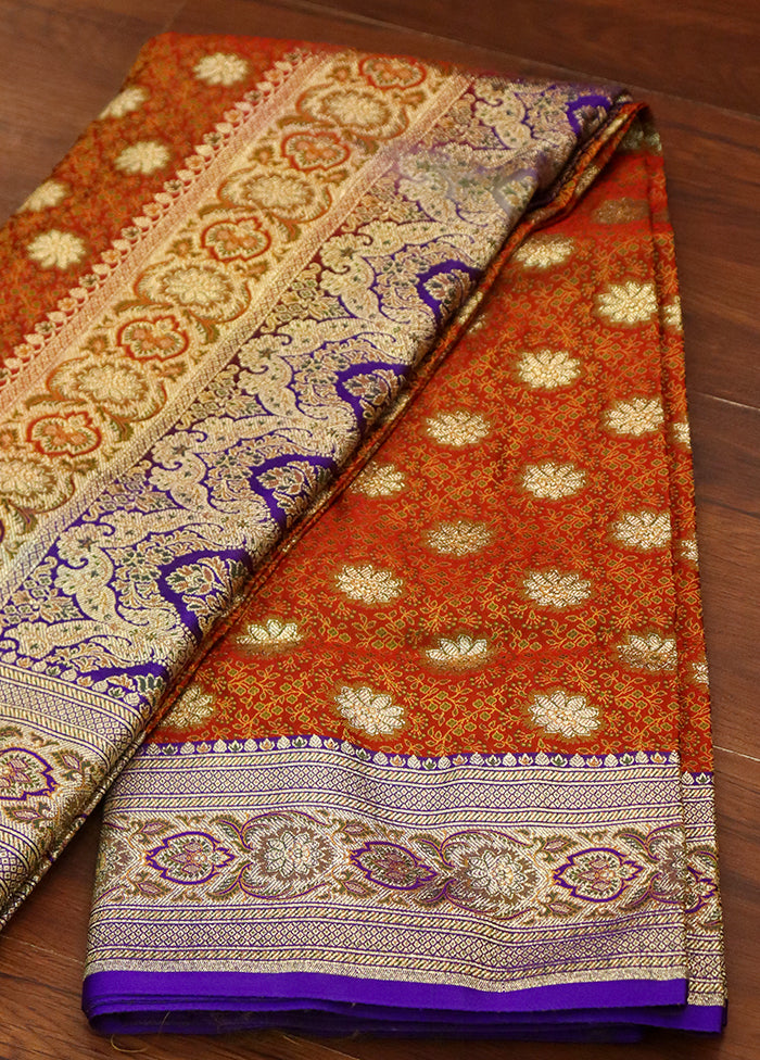 Orange Tanchoi Silk Saree With Blouse Piece