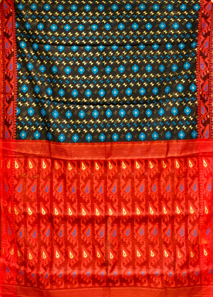 Maroon Jamdani Cotton Saree Without Blouse Piece
