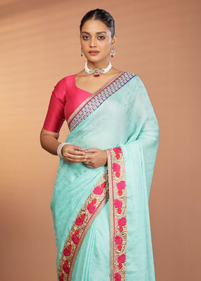 Green Chiffon Silk Saree With Blouse Piece