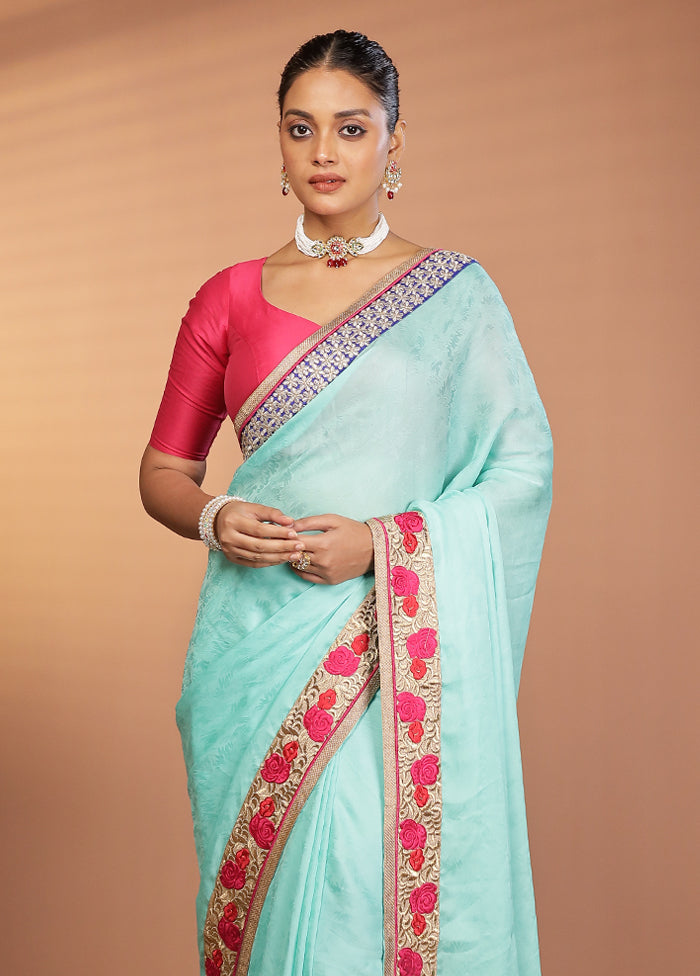 Green Chiffon Silk Saree With Blouse Piece