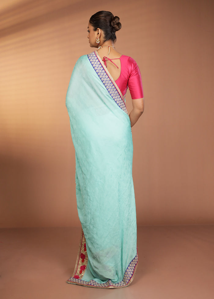 Green Chiffon Silk Saree With Blouse Piece