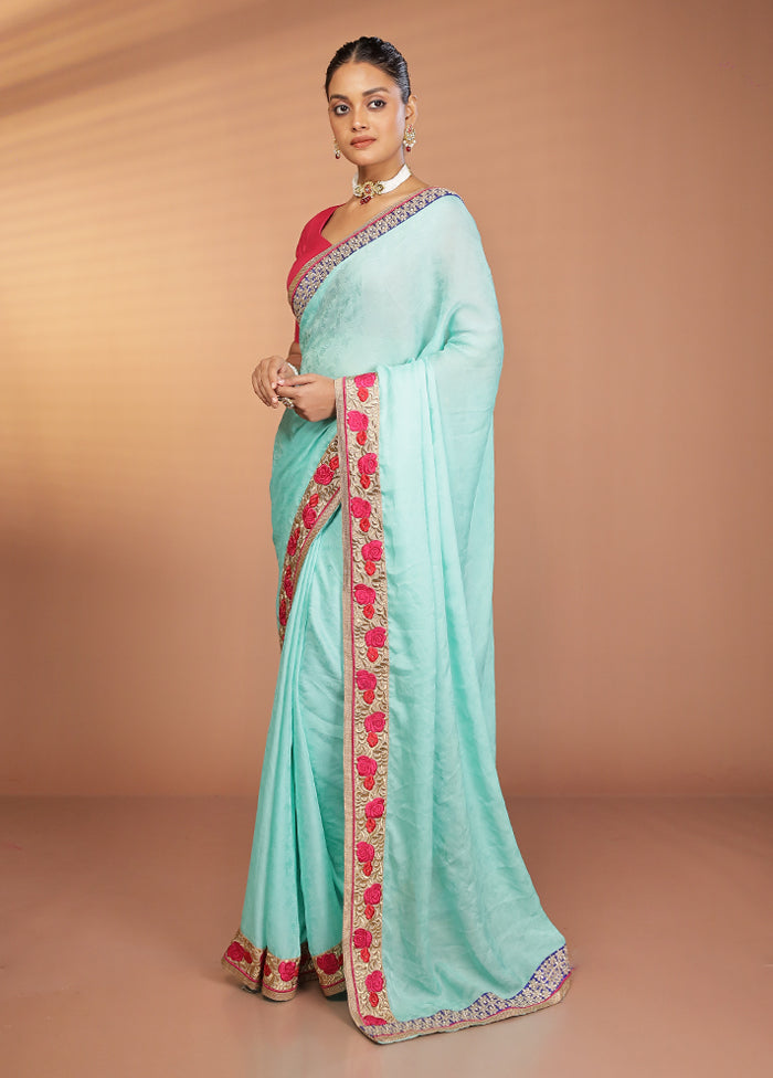 Green Chiffon Silk Saree With Blouse Piece