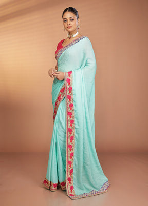 Green Chiffon Silk Saree With Blouse Piece