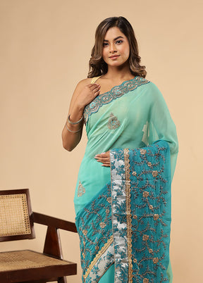 Green Chiffon Silk Saree With Blouse Piece