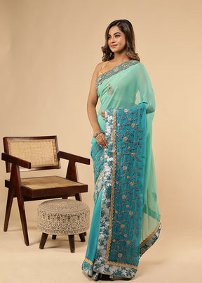 Green Chiffon Silk Saree With Blouse Piece