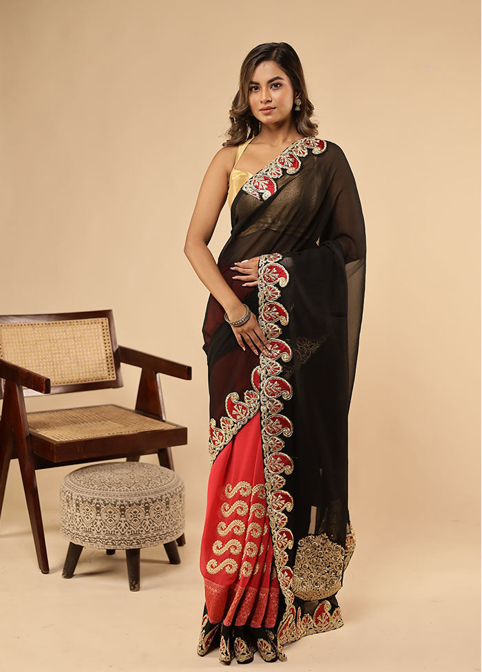 Red Handloom Chiffon Pure Silk Saree With Blouse Piece