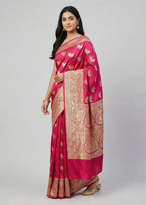 Pink Banarasi Silk Saree With Blouse Piece