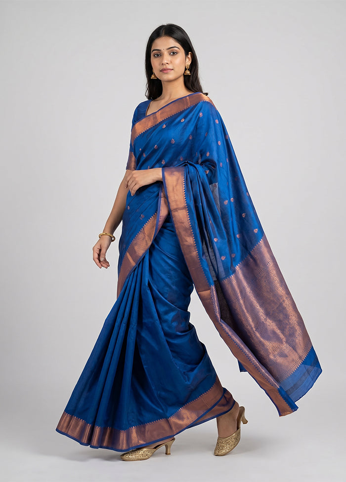 Blue Kanjivaram Silk Saree With Blouse Piece
