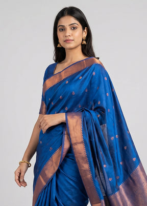 Blue Kanjivaram Silk Saree With Blouse Piece