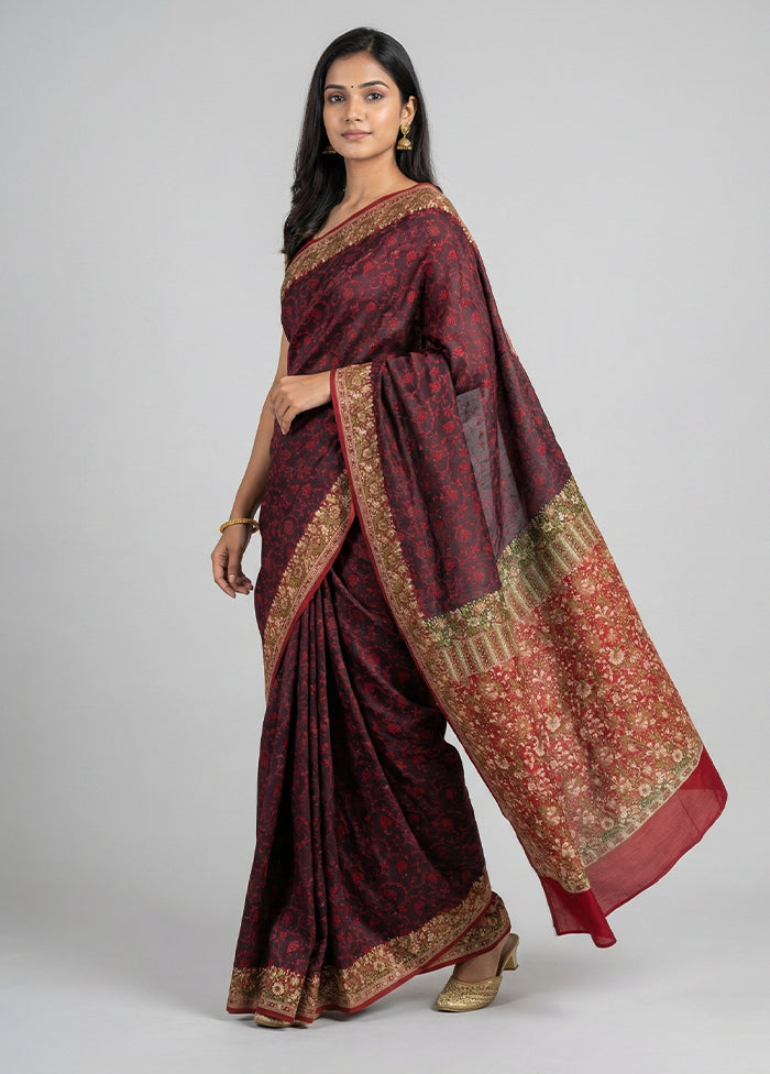 Black Handloom Jamewar Pure Silk Saree With Blouse Piece