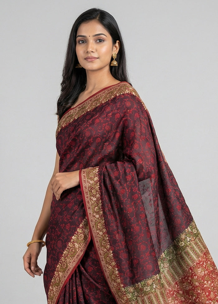 Black Handloom Jamewar Pure Silk Saree With Blouse Piece
