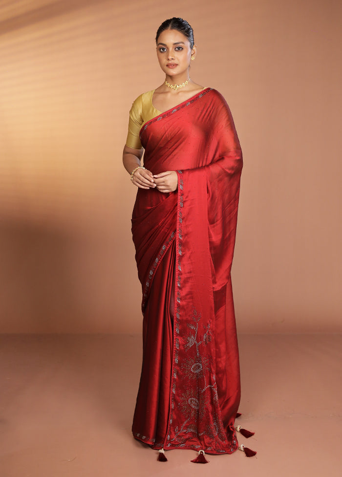 Maroon Chiffon Silk Saree With Blouse Piece